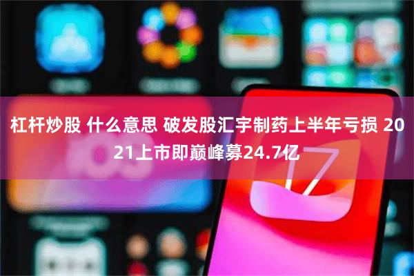 杠杆炒股 什么意思 破发股汇宇制药上半年亏损 2021上市即巅峰募24.7亿